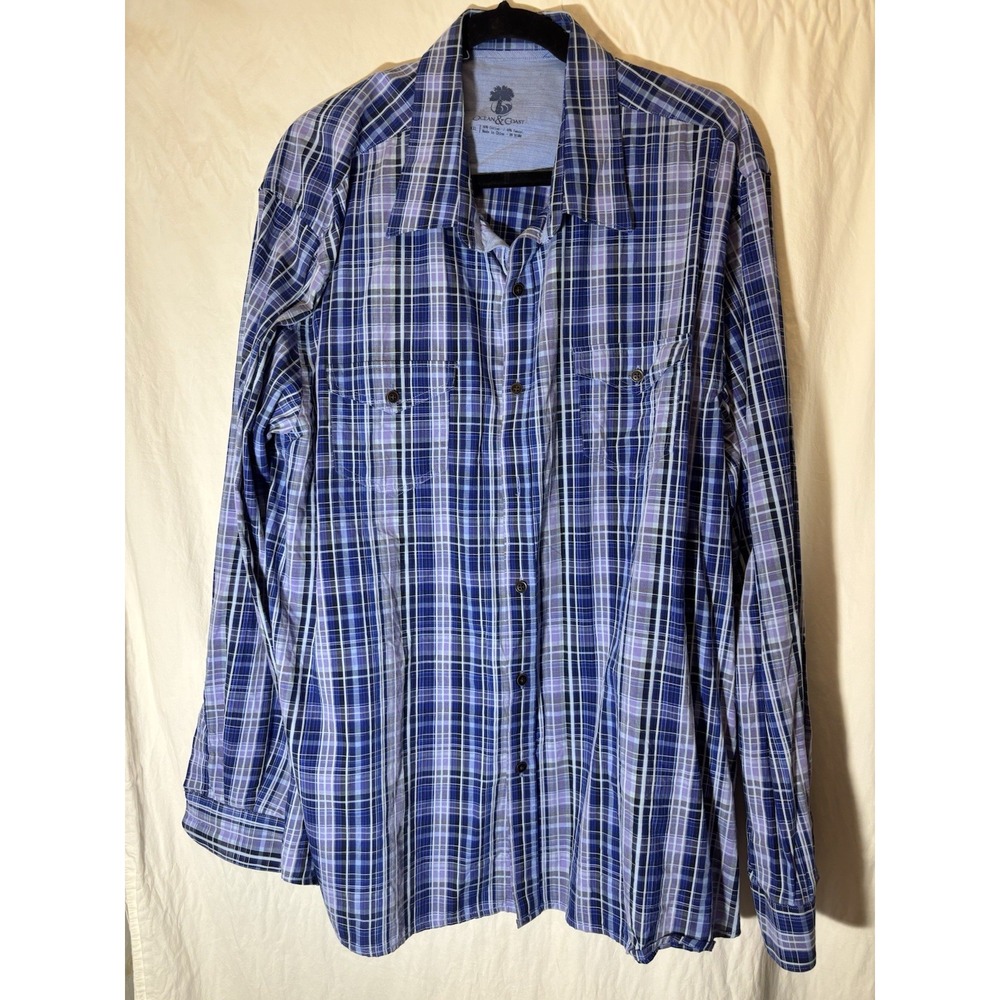 Ocean &‎ Coast Blue Plaid Button Up Shirt Men's XXL W15